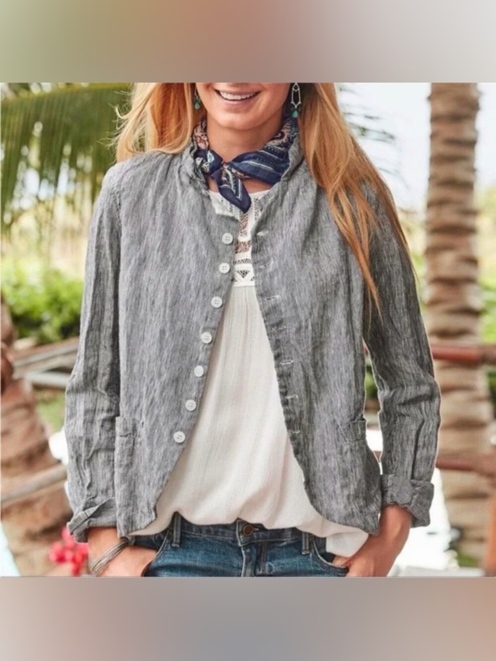 CP Shades XL Blue Chambray Dree 100% Linen Blazer Jacket - Picture 2 of 10
